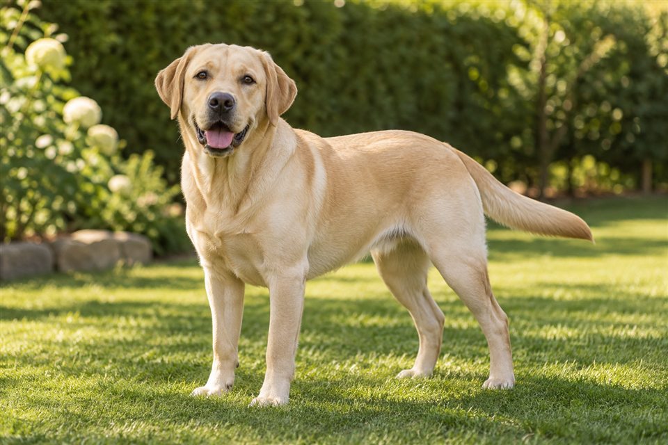 Labrador Retriever im Grünen.
