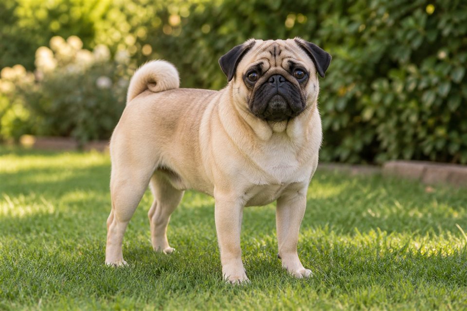 Mops im Grünen.