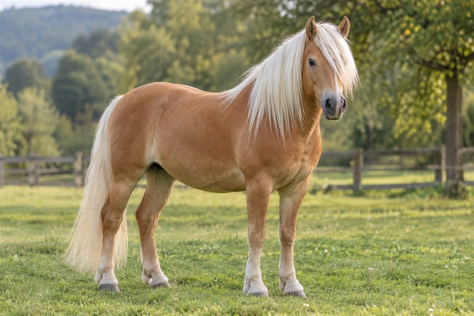 Haflinger auf einer Weide.