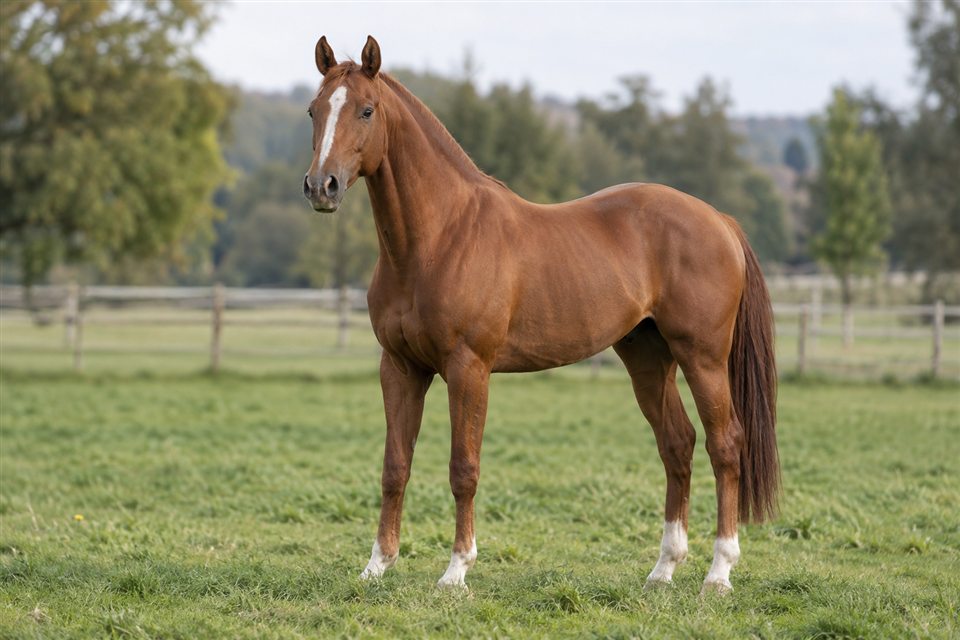 Warmblut auf einer Weide.